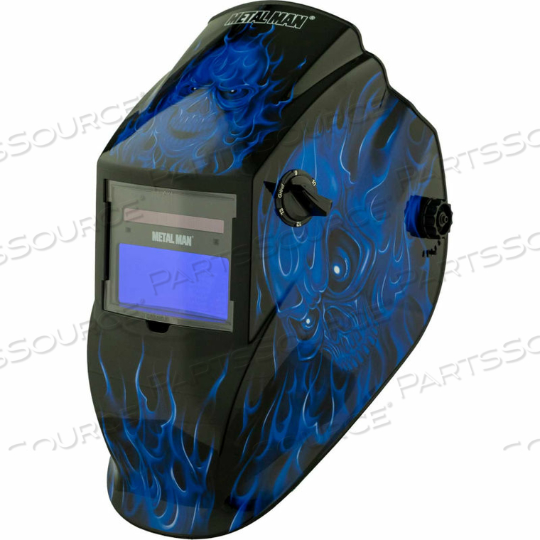 AUTO DARKENING WELDING HELMET, VARIABLE SHADE CONTROL - BLUE SKULL by Metal Man Work Gear AUTO DARKENING WELDING HELMET, VARIABLE SHADE CONTROL - BLUE SKULL by Metal Man Work Gear