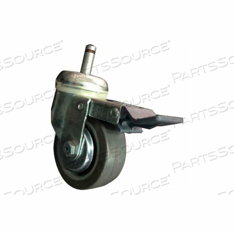 90 SERIES SWIVEL GRIP RING STEM CASTER W/BRAKE POLYOLEFIN 5" DIA. 300 LB. CAP. 