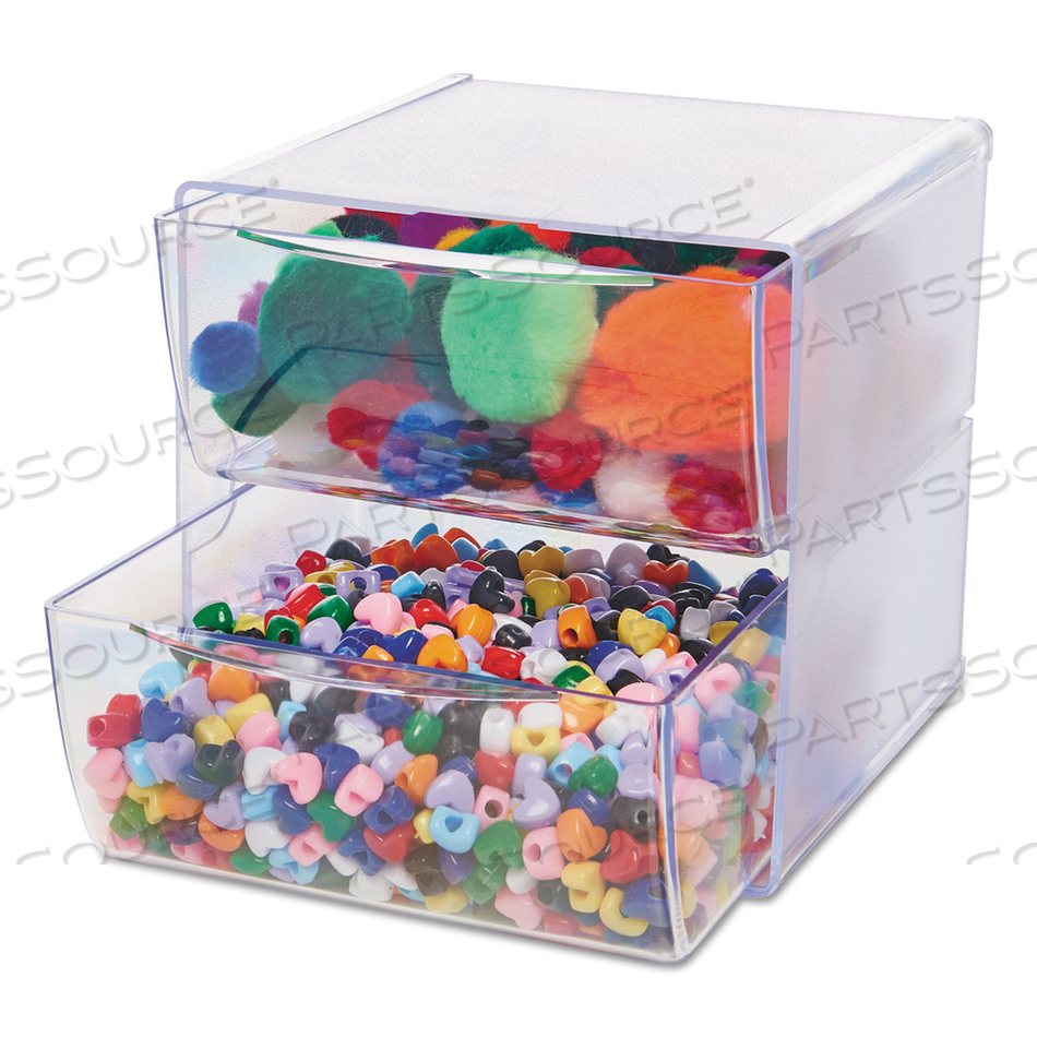 STACKABLE CUBE ORGANIZER, 2 COMPARTMENTS, 2 DRAWERS, PLASTIC, 6 X 7.2 X 6, CLEAR by Deflecto