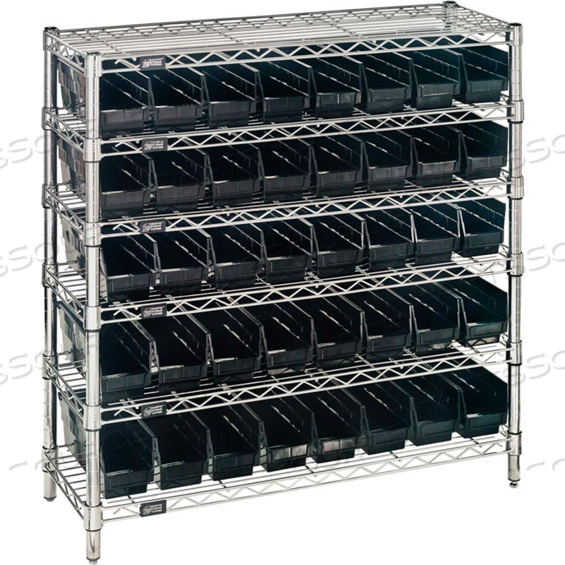 STEEL WIRE SHELVING WITH 40 CONDUCTIVE 4"H BINS BLACK - 6 SHELVES - 36"W X 12"D X 36"H by Quantum Storage Systems