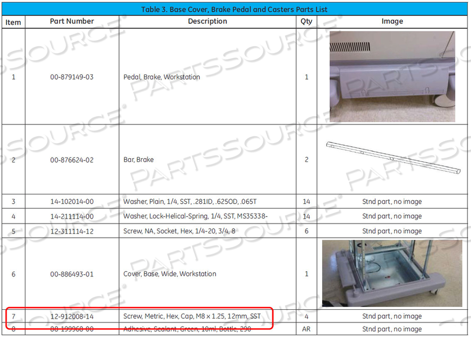SCREW, M8 X 1.25, STAINLESS STEEL, HEX, CAP HEAD, 12 MM by OEC Medical Systems (GE Healthcare)