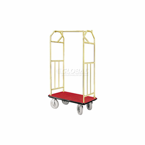 BELLMAN HOTEL CART 35X24 SATIN BRASS WITH BURGUNDY CARPET & PNEU. WHEELS by Glaro Products Inc