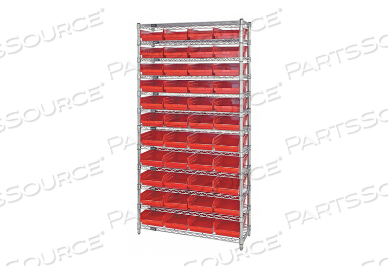 BIN SHELVING 74 OVERALL H 44 BINS RED by Quantum Storage Systems