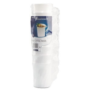 CLASSICWARE PLASTIC COFFEE MUGS, 8 OZ, WHITE, 8 PACK, 24 PACKS/CARTON by WNA