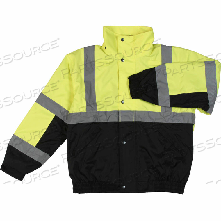 WINTER WEAR ANSI CLASS 2 BOMBER JACKET, - LIME/BLACK, SIZE XL 