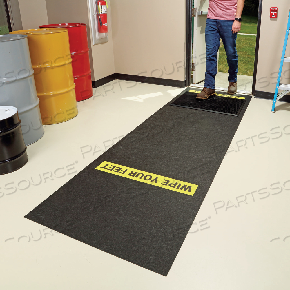 SHOE DISINFECTANT MAT WITH ADHESIVE-BACKED PRINTED MESSAGE RUNNER by New Pig Corporation SHOE DISINFECTANT MAT WITH ADHESIVE-BACKED PRINTED MESSAGE RUNNER by New Pig Corporation