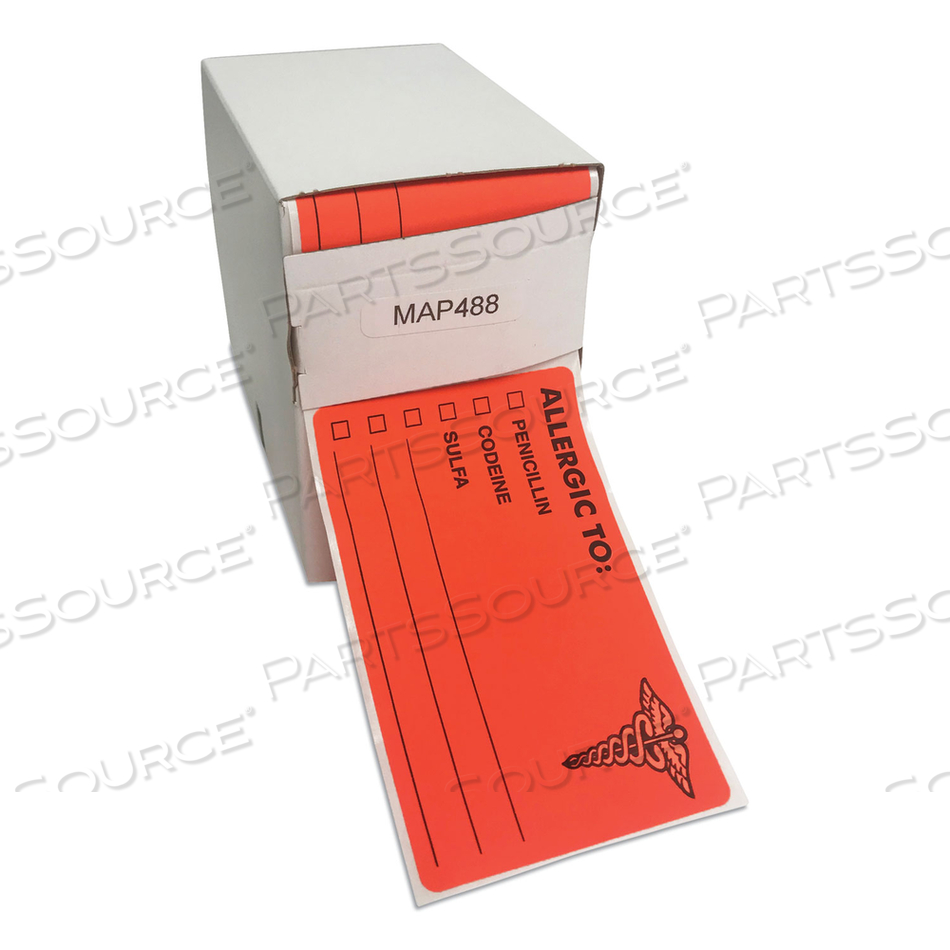 ALLERGY WARNING LABELS, ALLERGIC TO: PENICILLN, CODEINE, SULFA, 2.5 X 4, FLUORESCENT RED, 100/ROLL by Tabbies ALLERGY WARNING LABELS, ALLERGIC TO: PENICILLN, CODEINE, SULFA, 2.5 X 4, FLUORESCENT RED, 100/ROLL by Tabbies