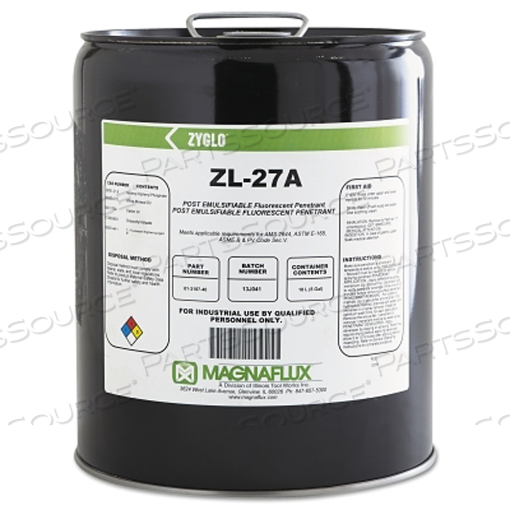 ZL-27A POST EMULSIFIABLE FLUORESCENT PENETRANT, 5 GAL, PAIL by Magnaflux ZL-27A POST EMULSIFIABLE FLUORESCENT PENETRANT, 5 GAL, PAIL by Magnaflux
