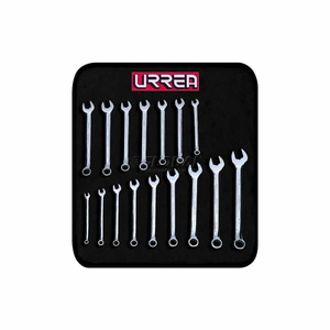 SAE & METRIC COMBINATION WRENCH SET, 6 & 12 PT, 1/4-3/4"/8-15MM OPENING SIZES, 16 PCS by Urrea Professional Tools