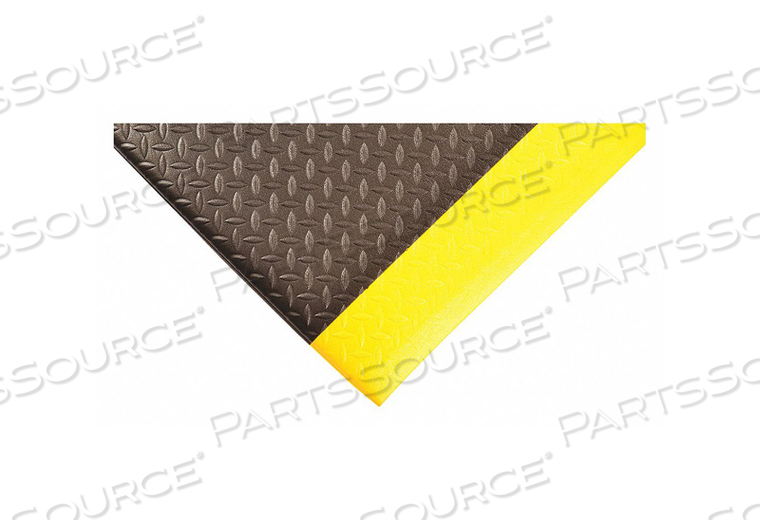 ANTIFATIGUE RUNNER, DIAMOND PLATE, 3 FT X 60 FT, 1/2 IN THICK, BLACK WITH YELLOW BORDER, PVC FOAM by Condor ANTIFATIGUE RUNNER, DIAMOND PLATE, 3 FT X 60 FT, 1/2 IN THICK, BLACK WITH YELLOW BORDER, PVC FOAM by Condor