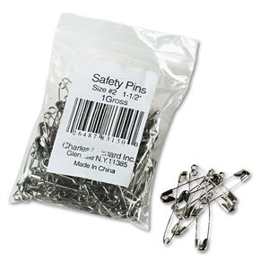 SAFETY PINS, NICKEL-PLATED, STEEL, 1.5" LENGTH, 144/PACK by Charles Leonard SAFETY PINS, NICKEL-PLATED, STEEL, 1.5" LENGTH, 144/PACK by Charles Leonard