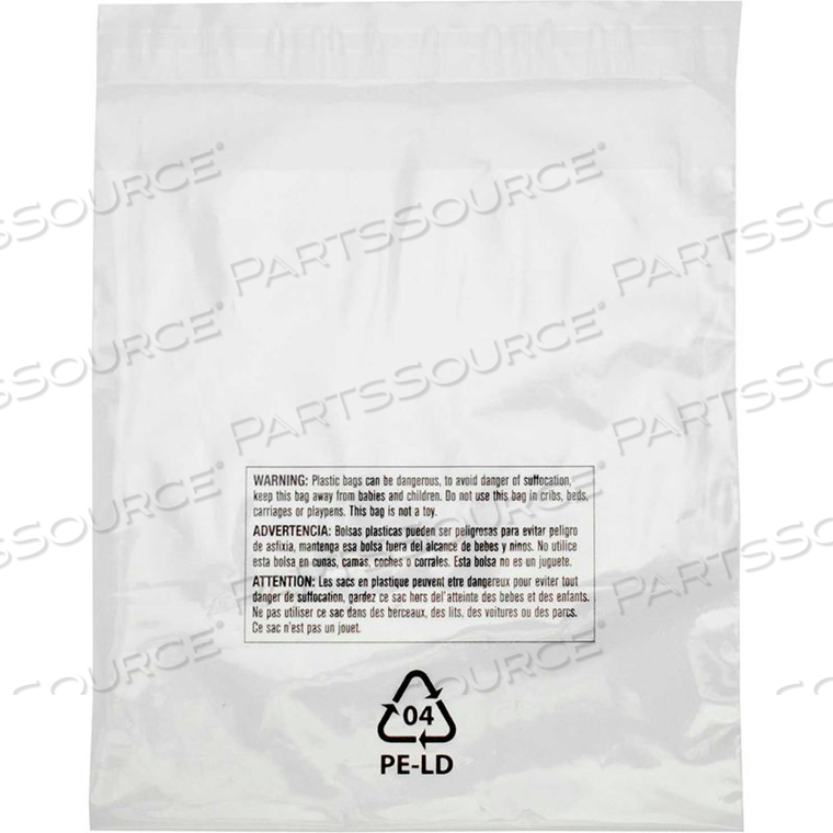 RESEALABLE SUFFOCATION WARNING POLY BAGS, 10"W X 15"L 1.5 MIL CLEAR - 1,000 PACK 