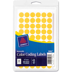 REMOVABLE SELF-ADHESIVE COLOR-CODING LABELS, 1/2" DIA, NEON ORANGE, 840/PACK by Avery