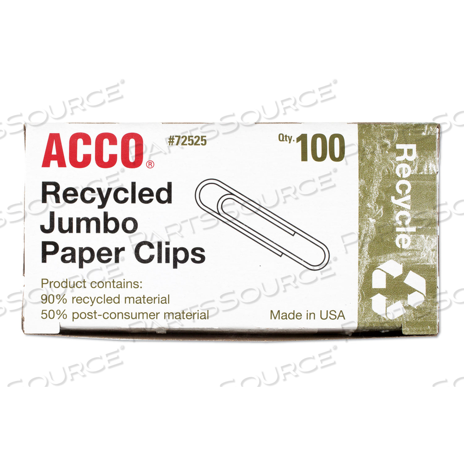 RECYCLED PAPER CLIPS, JUMBO, SMOOTH, SILVER, 100 CLIPS/BOX by ACCO Brands