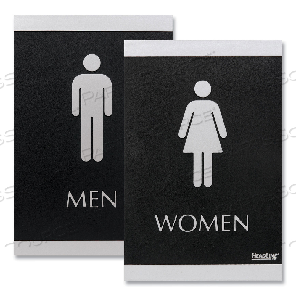 ADA SIGN, MEN, WOMEN, ADHESIVE, 6"W X 9"H, BLACK/SILVER by HeadLine Sign