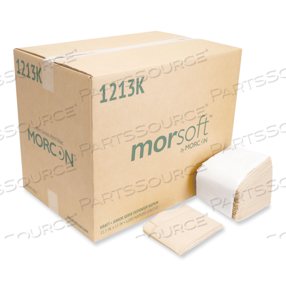 MORSOFT DISPENSER NAPKINS, 1-PLY, 11.5 X 13, KRAFT, 250/PACK, 24 PACKS/CARTON 