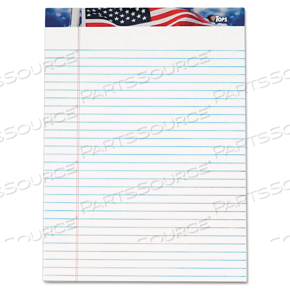 AMERICAN PRIDE WRITING PAD, WIDE/LEGAL RULE, RED/WHITE/BLUE HEADBAND, 50 WHITE 8.5 X 11.75 SHEETS by Tops