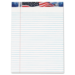 AMERICAN PRIDE WRITING PAD, WIDE/LEGAL RULE, RED/WHITE/BLUE HEADBAND, 50 WHITE 8.5 X 11.75 SHEETS, 12/PACK by Tops