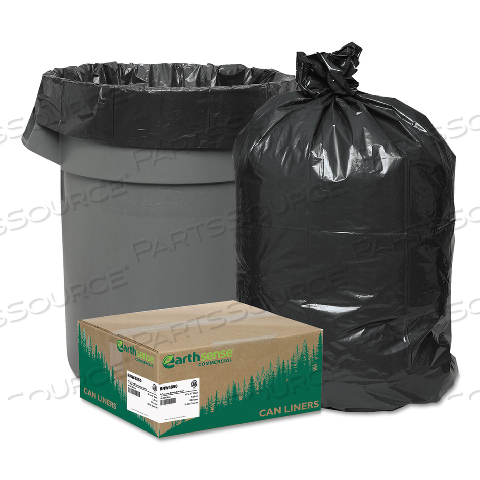 LINEAR LOW DENSITY RECYCLED CAN LINERS, 45 GAL, 1.25 MIL, 40" X 46", BLACK, 10 BAGS/ROLL by Earthsense