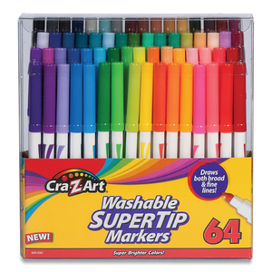 WASHABLE SUPERTIP MARKERS, FINE/BROAD BULLET TIPS, ASSORTED COLORS, 64/SET by Cra-Z-Art