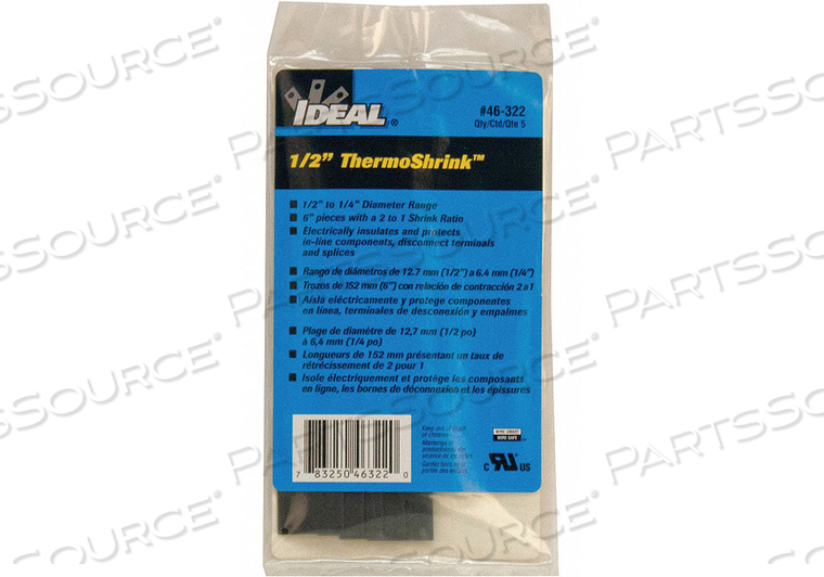 THIN WALL HEAT SHRINK TUBING BLACK POLYOLEFIN, NON-LINED 6.00 IN by Ideal Industries Inc.