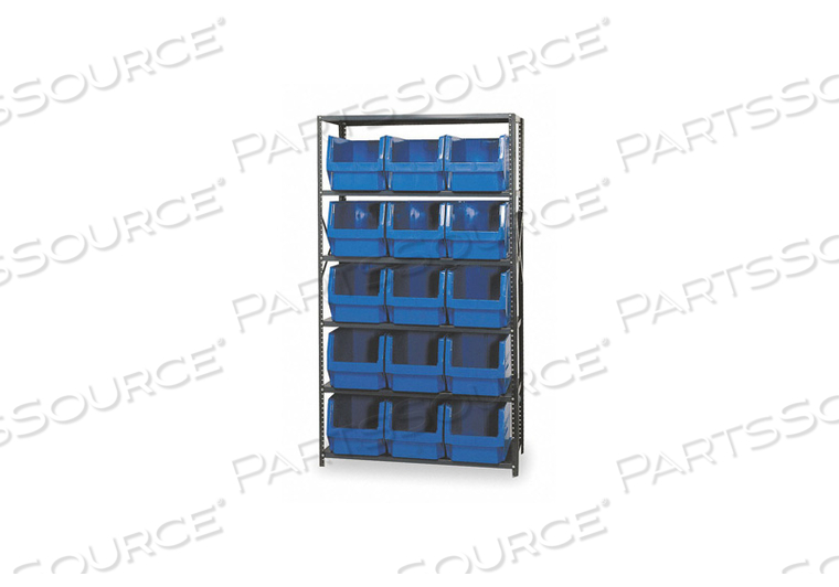 MSU-533 STEEL SHELVING WITH 15 MAGNUM GIANT HOPPER BINS BLUE, 18X42X75 by Quantum Storage Systems MSU-533 STEEL SHELVING WITH 15 MAGNUM GIANT HOPPER BINS BLUE, 18X42X75 by Quantum Storage Systems