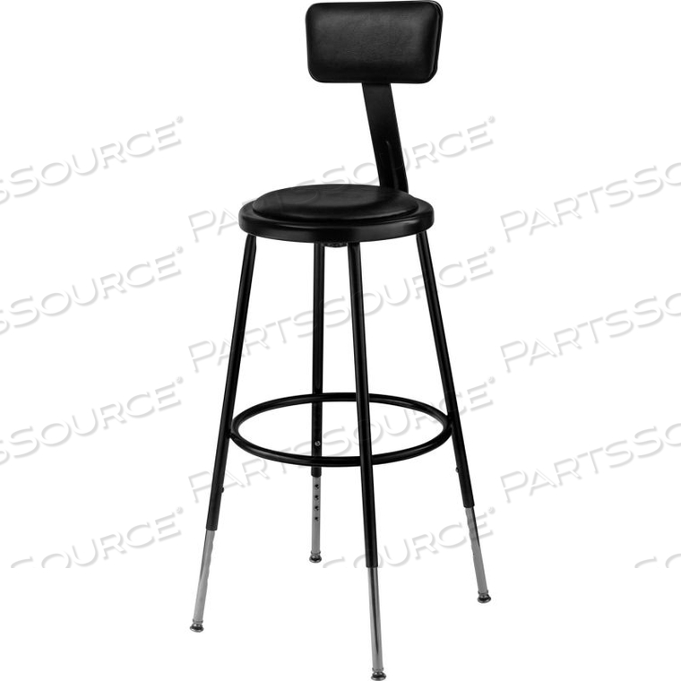 INTERION STEEL SHOP STOOL W/BACKREST & PADDED SEAT - ADJUSTABLE HEIGHT 25"-33" - BLACK- 2PK by National Public Seating