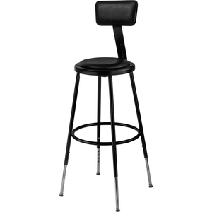 INTERION STEEL SHOP STOOL W/BACKREST & PADDED SEAT - ADJUSTABLE HEIGHT 25"-33" - BLACK- 2PK by National Public Seating