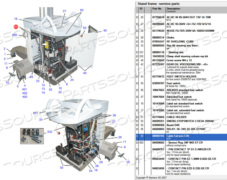 CABLE HARNESS, C06, FOR USE WITH: FOR MOBILE C-ARM by Siemens Medical Solutions