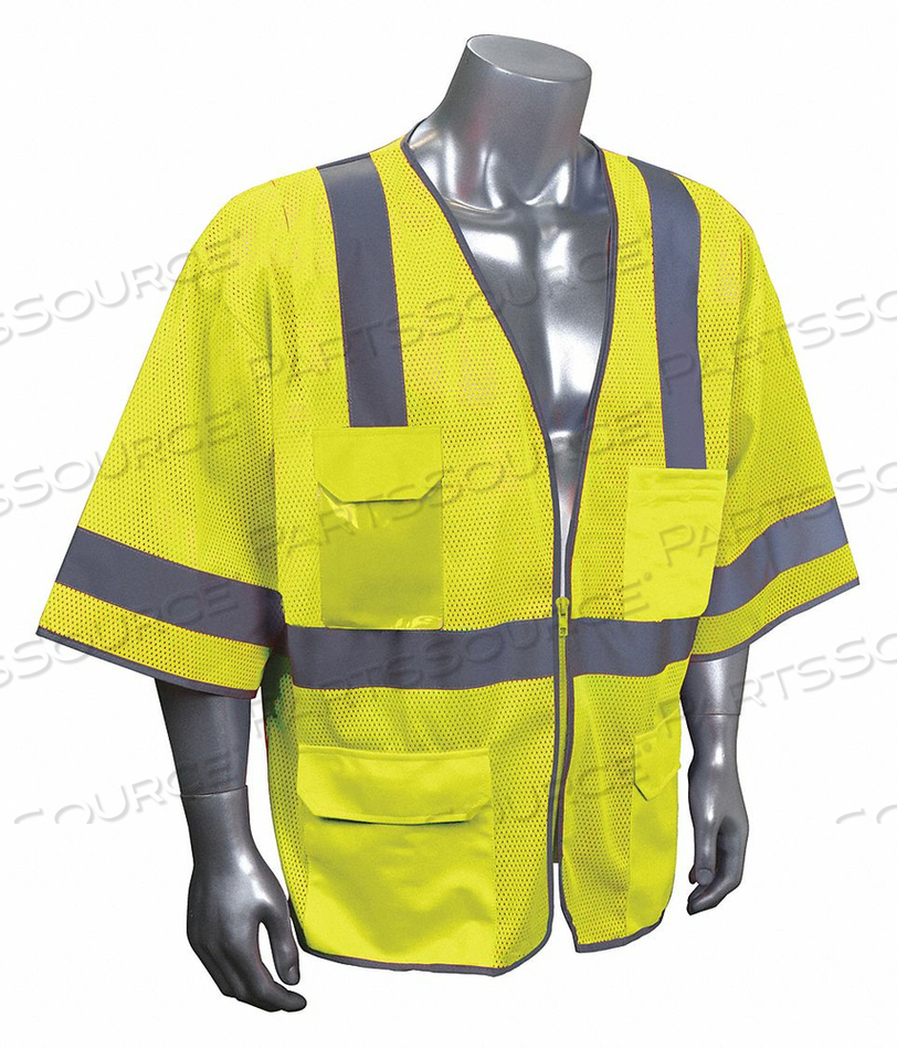 HIGH-VISIBILITY VEST, ANSI CLASS 3, VEST SIZE XL, TRAFFIC SAFETY VEST COLOR YELLOW/GREEN, FITS CHEST SIZE 48 IN TO 50 IN, GENDER MEN'S, STRI by Condor