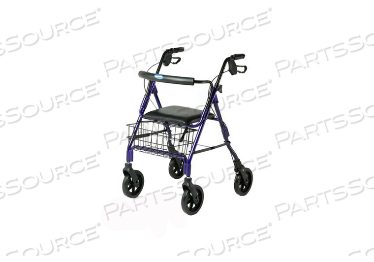 4 WHEEL ROLLATOR WITH HAND BRAKE AND CURVED BACKREST BLUE 