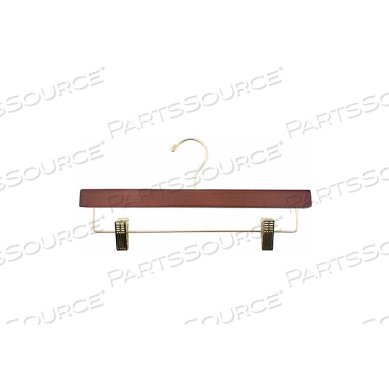 NAHANCO SKIRT/SLACK HANGER W/CHROME HARDWARE-LADIES FLAT, 14"L, WOOD-WALNUT, PKG QTY 100 