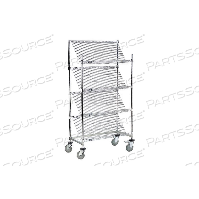 SLANT WIRE SHELVING TRUCK - 4 SHELVES WITH BRAKES - 48"W X 24"D X 69"H by Approved Vendor SLANT WIRE SHELVING TRUCK - 4 SHELVES WITH BRAKES - 48"W X 24"D X 69"H by Approved Vendor