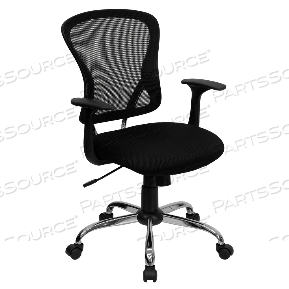 ALFRED MID-BACK BLACK MESH SWIVEL TASK OFFICE CHAIR WITH CHROME BASE AND ARMS by Flash Furniture ALFRED MID-BACK BLACK MESH SWIVEL TASK OFFICE CHAIR WITH CHROME BASE AND ARMS by Flash Furniture