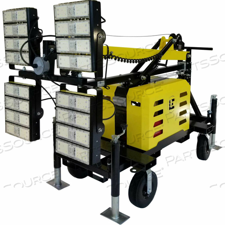 LED PORTABLE LIGHT TOWER, 4-200W, 4-30000 L, 20' LAY FLAT MAST, YELLOW 