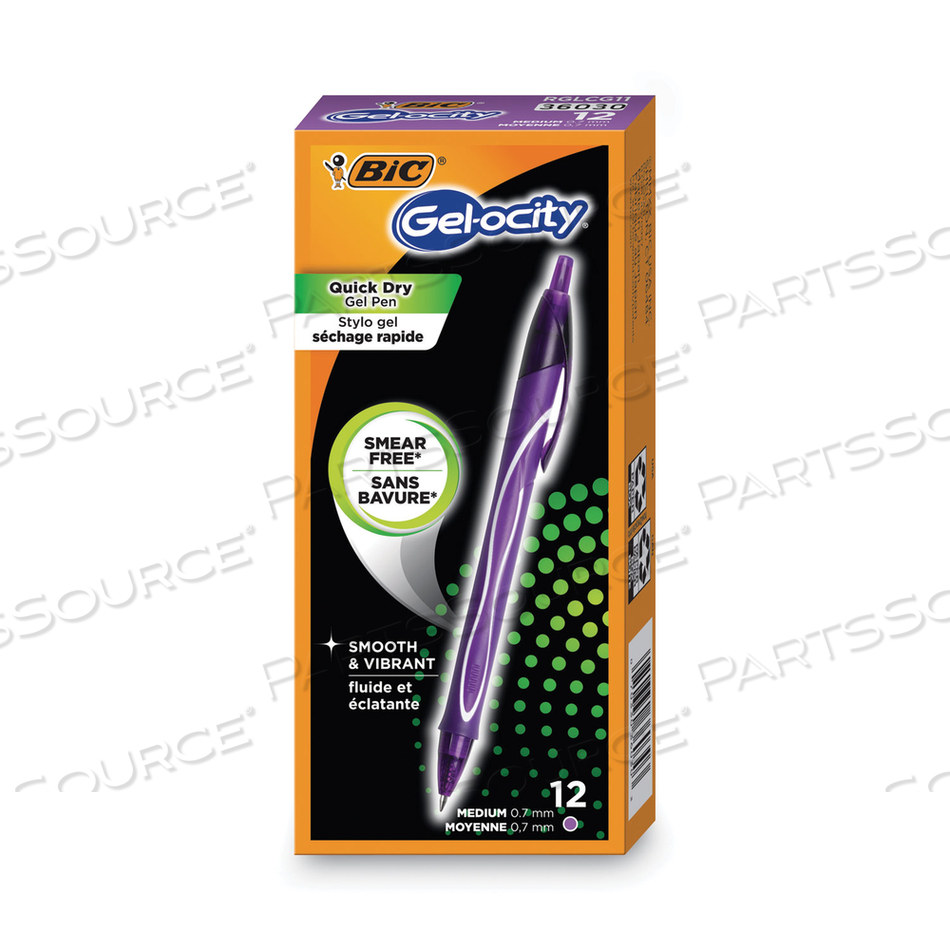 GEL-OCITY QUICK DRY GEL PEN, RETRACTABLE, MEDIUM 0.7 MM, PURPLE INK, PURPLE BARREL, DOZEN 