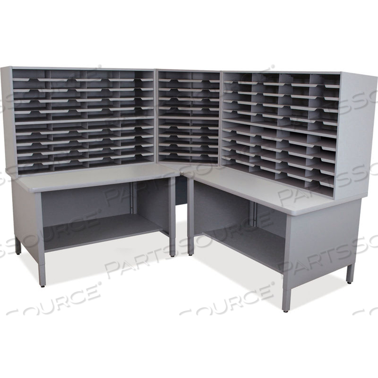 100 SLOT MAILROOM ORGANIZER, 2 STORAGE SHELVES, 66"H X 78"W, SLATE GRAY 