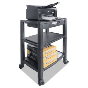 HEIGHT-ADJUSTABLE DESKSIDE PRINTER CART, PLASTIC, 3 SHELVES, 1 DRAWER, 60 LB CAPACITY, 20" X 13.25" X 24.5", BLACK by Kantek