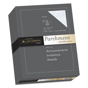 PARCHMENT SPECIALTY PAPER, 24 LB BOND WEIGHT, 8.5 X 11, BLUE, 500/REAM by SOUTHWORTH PRODUCTS CORP