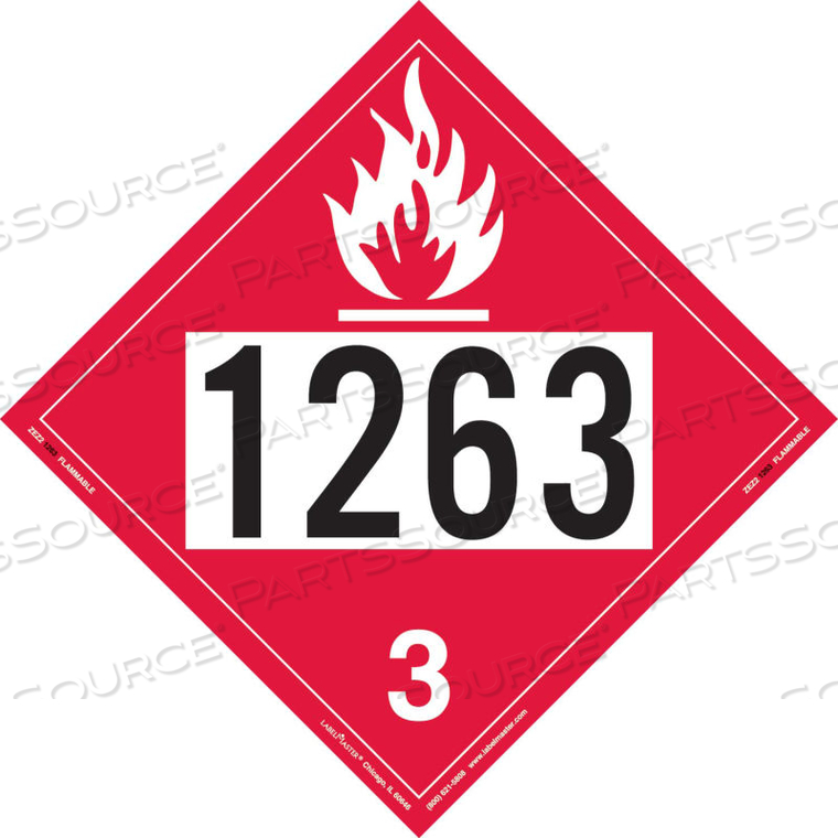 FLAMMABLE LIQUID PLACARD, UN 1263, REMOVABLE VINYL, 25/PACK by Labelmaster FLAMMABLE LIQUID PLACARD, UN 1263, REMOVABLE VINYL, 25/PACK by Labelmaster