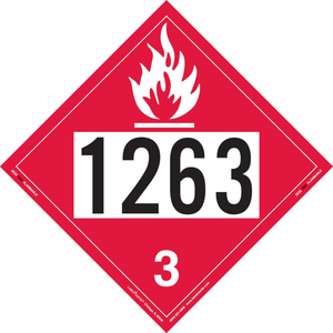 FLAMMABLE LIQUID PLACARD, UN 1263, REMOVABLE VINYL, 25/PACK by Labelmaster