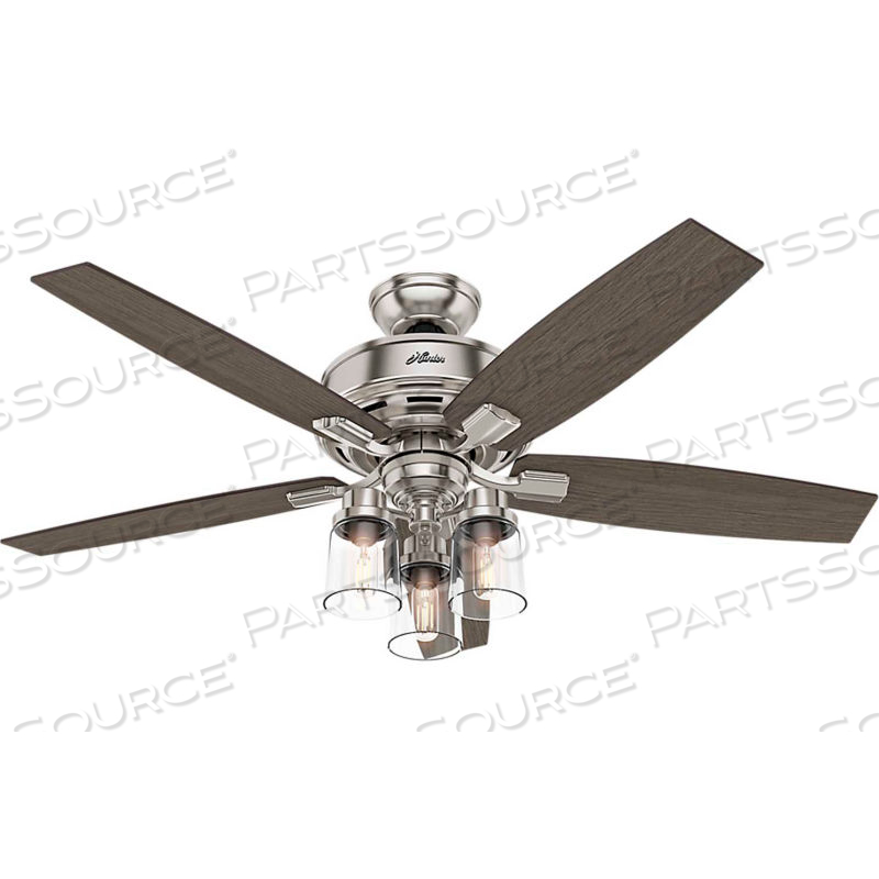 52" BENNETT CEILING FAN WITH LIGHT AND HANDHELD REMOTE - BRUSHED NICKEL by Hunter Fan Co. / Casablanca Fand Co.