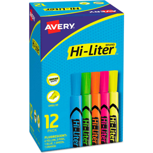 HI-LITER DESK-STYLE HIGHLIGHTERS, CHISEL TIP, ASSORTED COLORS, DOZEN by Avery