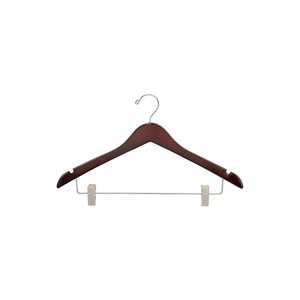 17" WOOD HANGER FOR LADIES' SUIT/SKIRT, STANDARD HOOK, WALNUT W/ CHROME HARDWARE, 100/CASE by Beverly Coat Hangers Co Inc