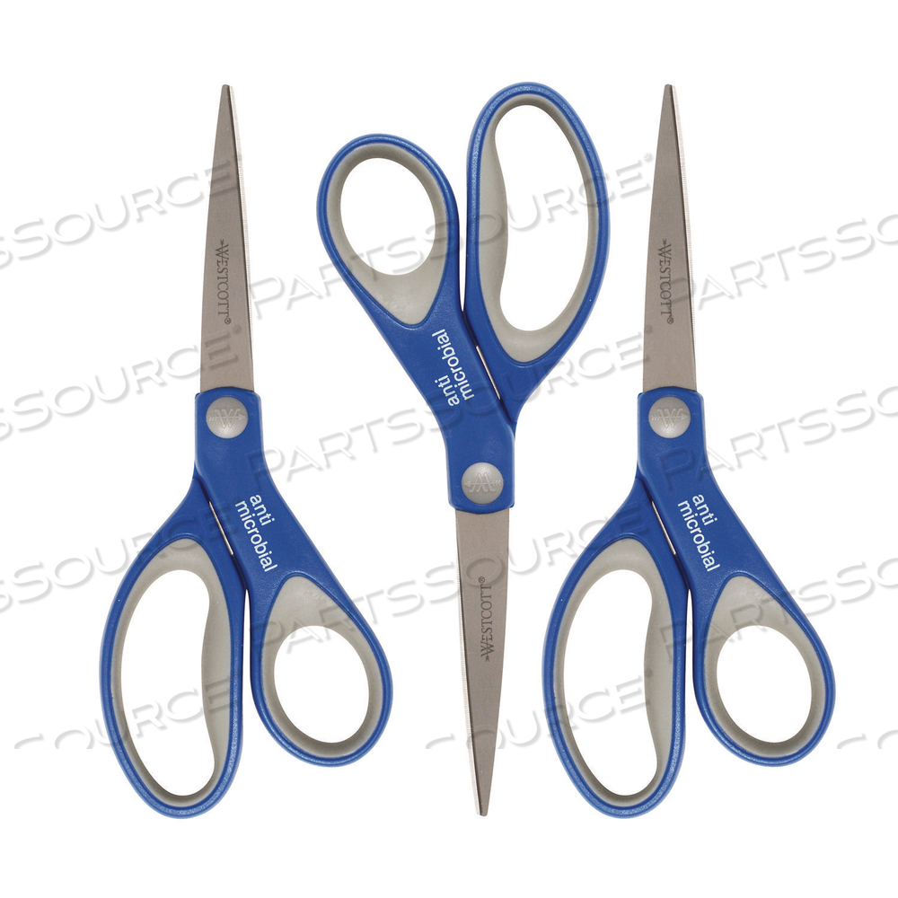 SCISSORS WITH ANTIMICROBIAL PROTECTION, 8" LENGTH, 3.25" CUT LENGTH, BLUE/GRAY STRAIGHT HANDLE by Westcott SCISSORS WITH ANTIMICROBIAL PROTECTION, 8" LENGTH, 3.25" CUT LENGTH, BLUE/GRAY STRAIGHT HANDLE by Westcott