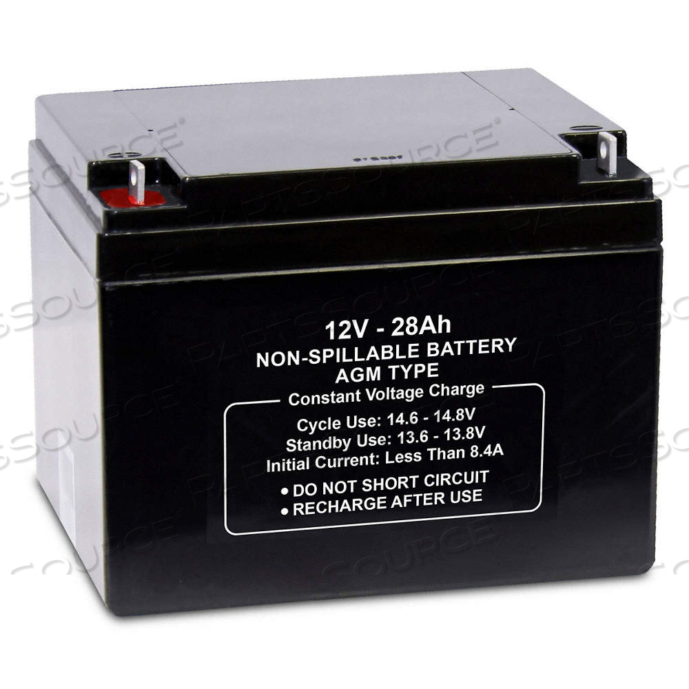 SEALED LEAD ACID BATTERY, 12V DC, 28 AH CAPACITY, 7.12 IN HT, 4.96 IN WD, 6.61 IN DP SEALED LEAD ACID BATTERY, 12V DC, 28 AH CAPACITY, 7.12 IN HT, 4.96 IN WD, 6.61 IN DP