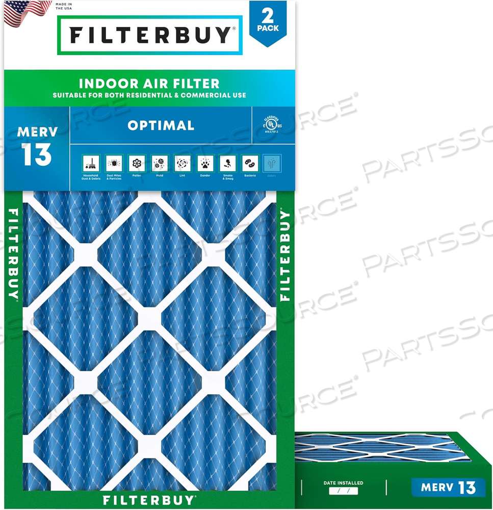 FILTERBUY 16X32X2 AIR FILTER MERV 13 OPTIMAL DEFENSE (2-PACK), PLEATED HVAC AC FURNACE AIR FILTERS REPLACEMENT (ACTUAL SIZE: 15.75 X 31.75 X 1.75 INCHES) by Filterbuy, Inc.