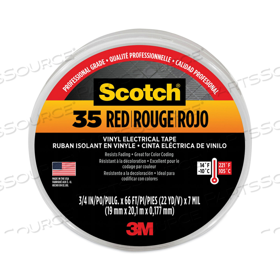 SCOTCH 35 VINYL ELECTRICAL COLOR CODING TAPE, 3" CORE, 0.75" X 66 FT, RED by 3M Consumer SCOTCH 35 VINYL ELECTRICAL COLOR CODING TAPE, 3" CORE, 0.75" X 66 FT, RED by 3M Consumer