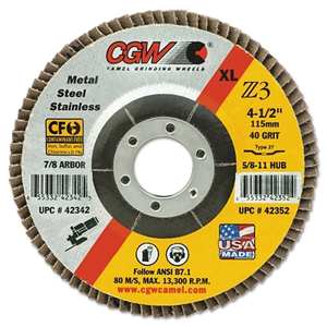 ABRASIVE FLAP DISC 4-1/2" X 5/8 - 11" 40 GRIT ZIRCONIA by CGW Abrasives