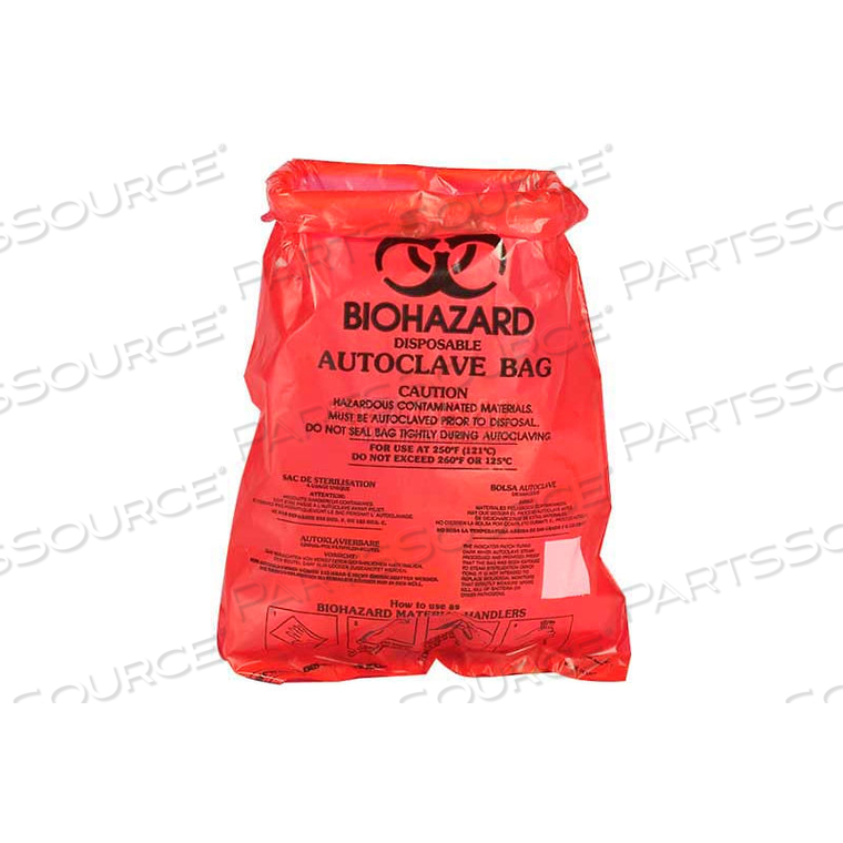 RED BENCH-TOP BIOHAZARD BAGS 131660000, 0.43 GALLON, 0.72 MIL THICK, 8.5"W X 11"H, 100/PK 